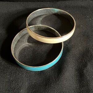 Elegant Cream and Blue Bangle Set